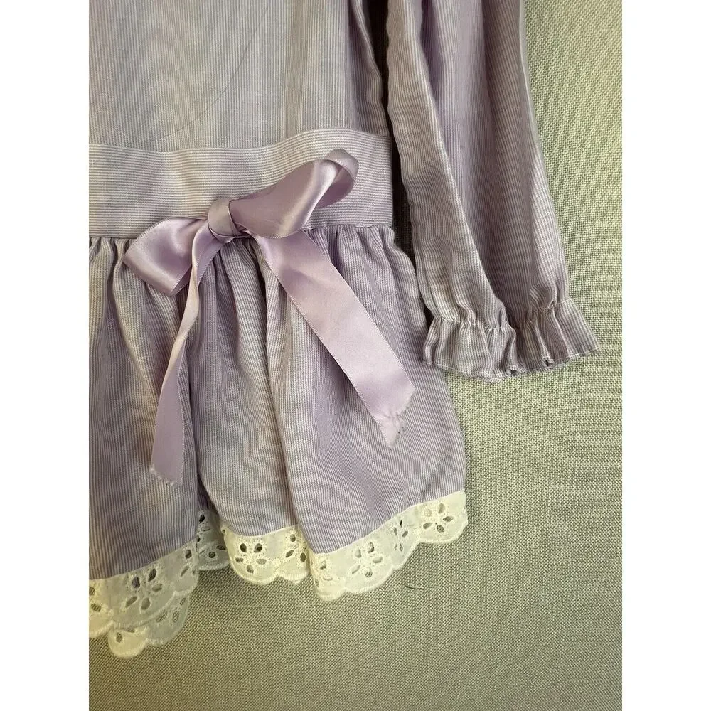 Vintage Collar Dress Girls 24 Mos. Purple Eyelet Dropped Waist 80's Party Church